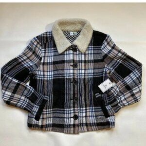NWT Susina S Faux Shearling Trim Naya Plaid Lightweight Jacket